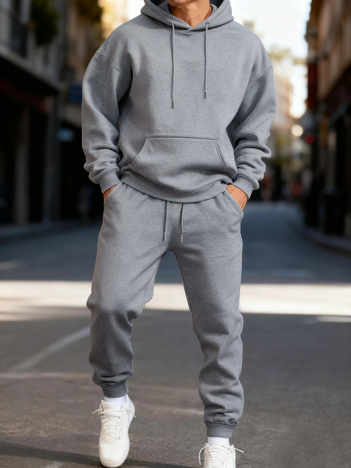 Solid Colour Long Hoodie & Sweatpant Set