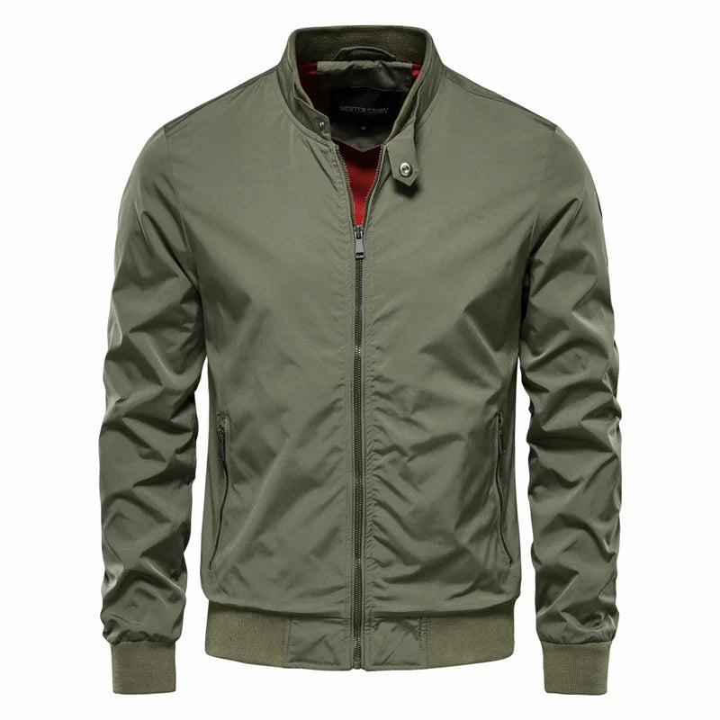 Casual Stand Collar Zip Bomber Jacket