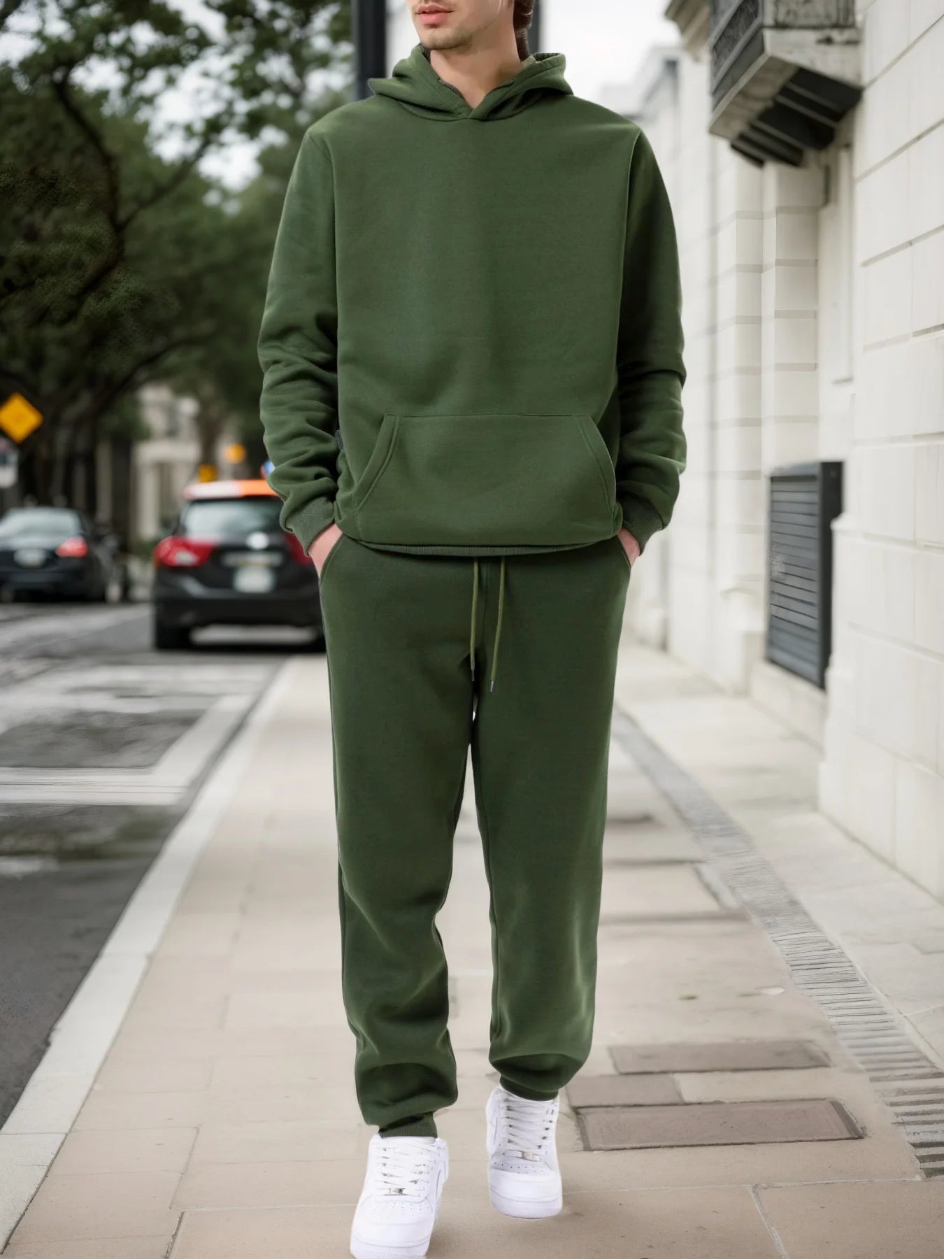 Solid Hoodie & Jogger Tracksuit Set