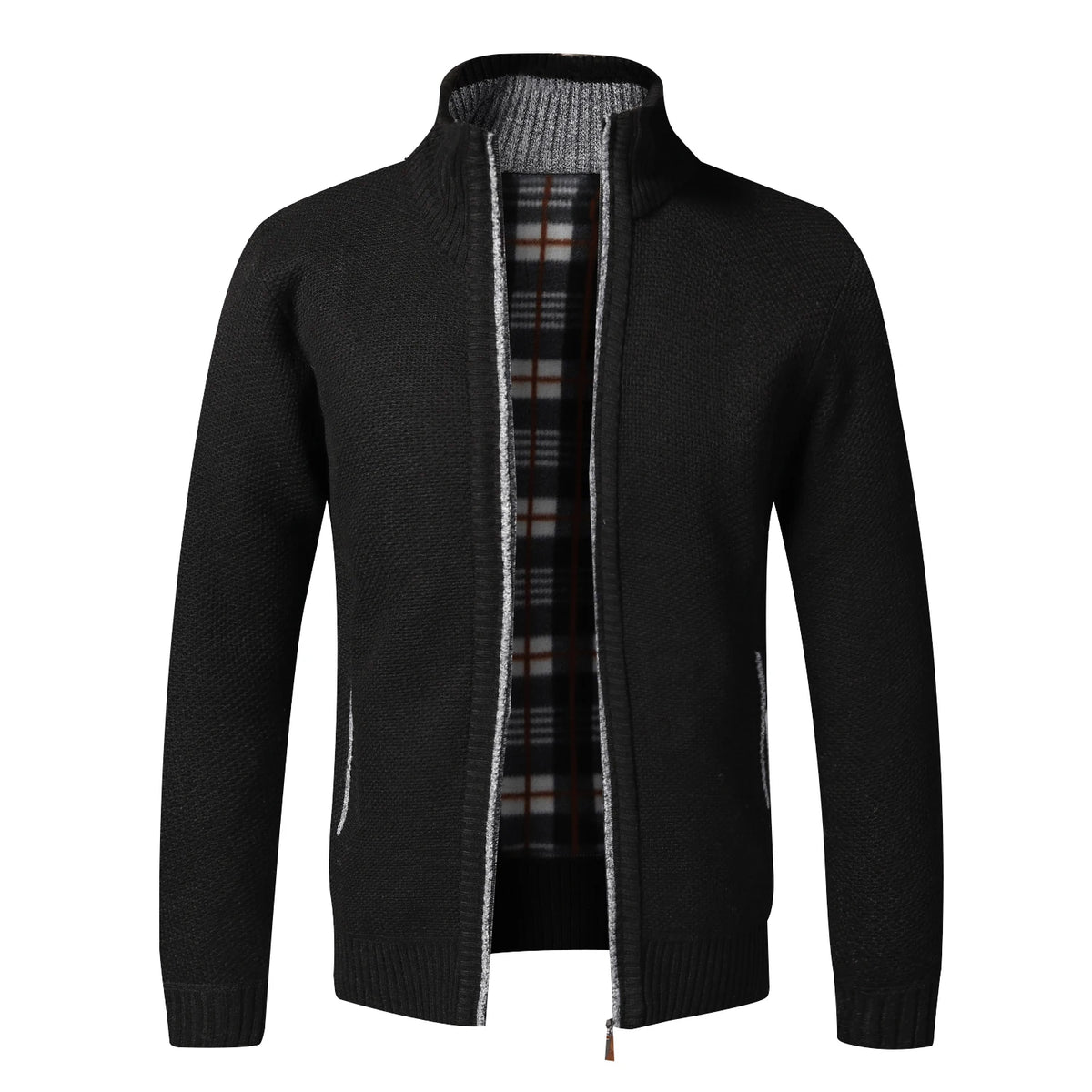 Fleece-Lined Full-Zip Knit Cardigan