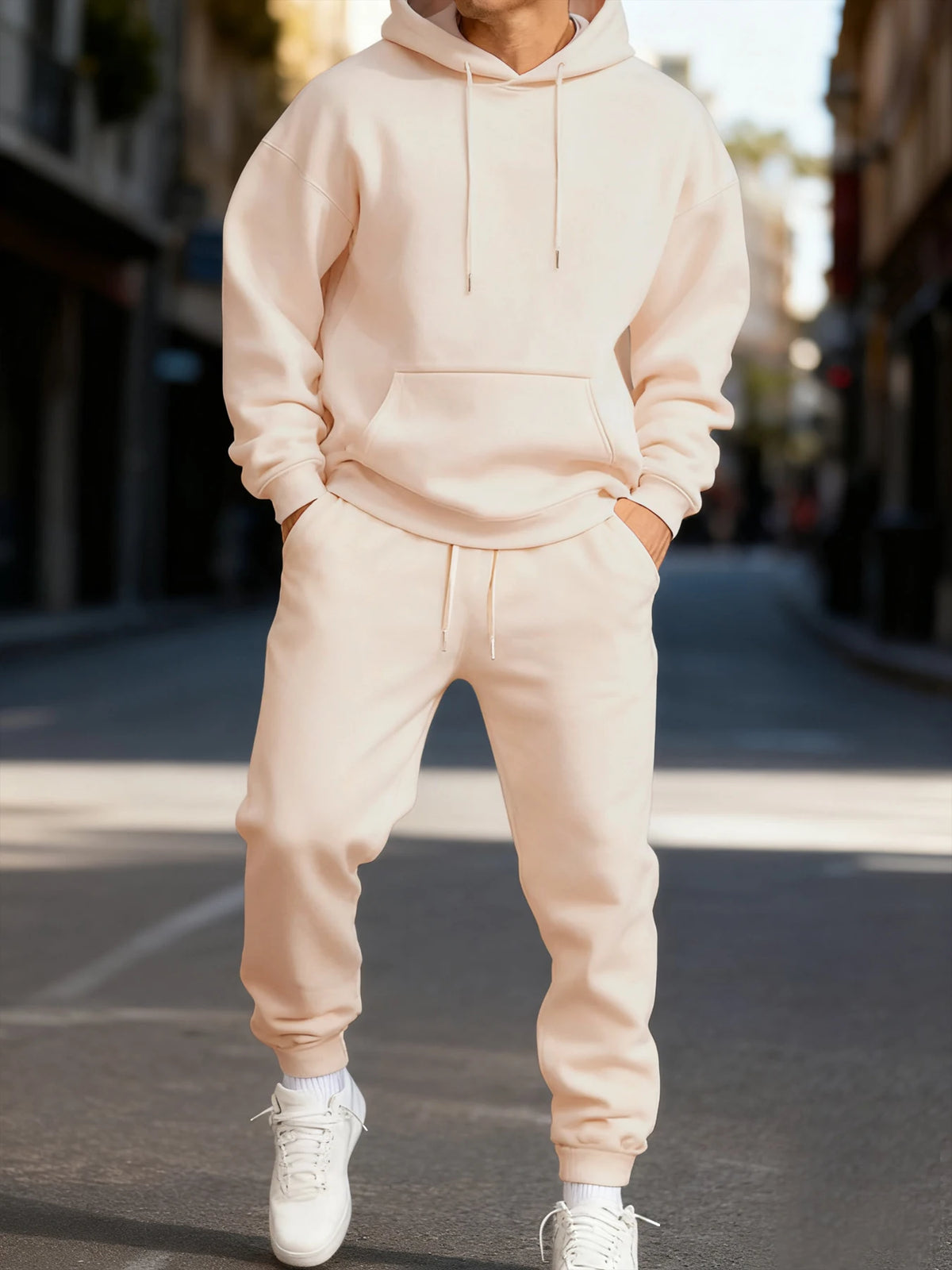 Solid Colour Long Hoodie & Sweatpant Set