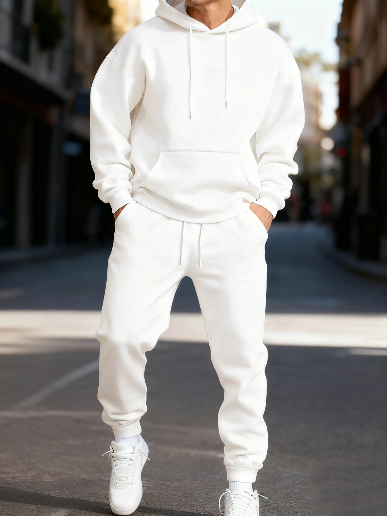 Solid Colour Long Hoodie & Sweatpant Set