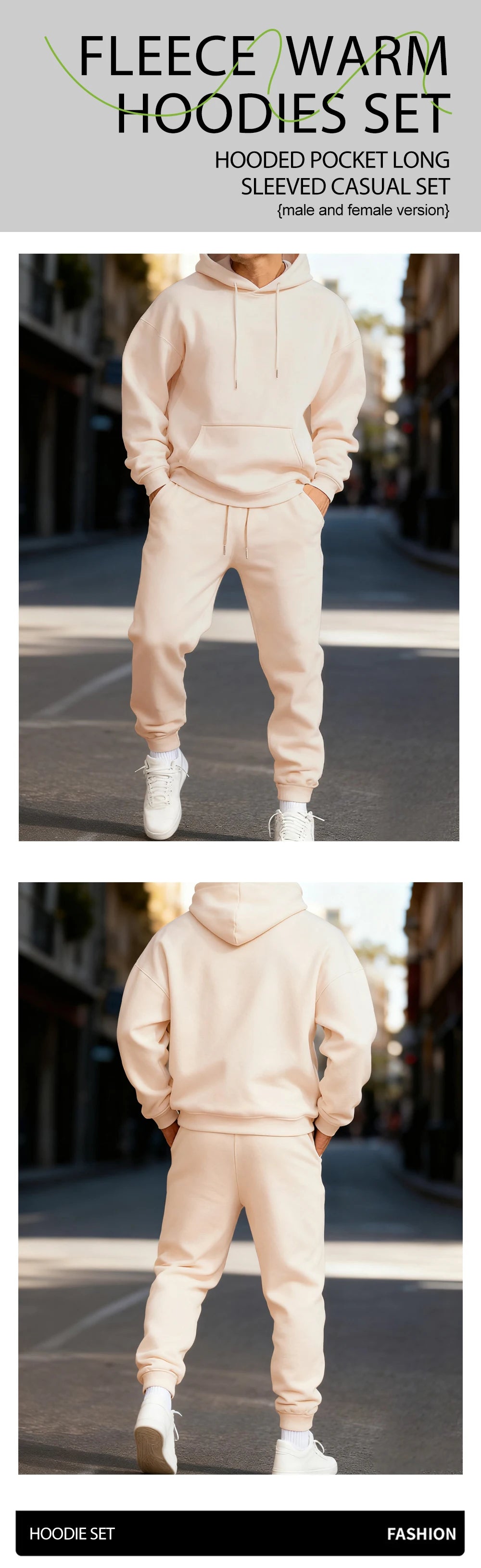 Solid Colour Long Hoodie & Sweatpant Set