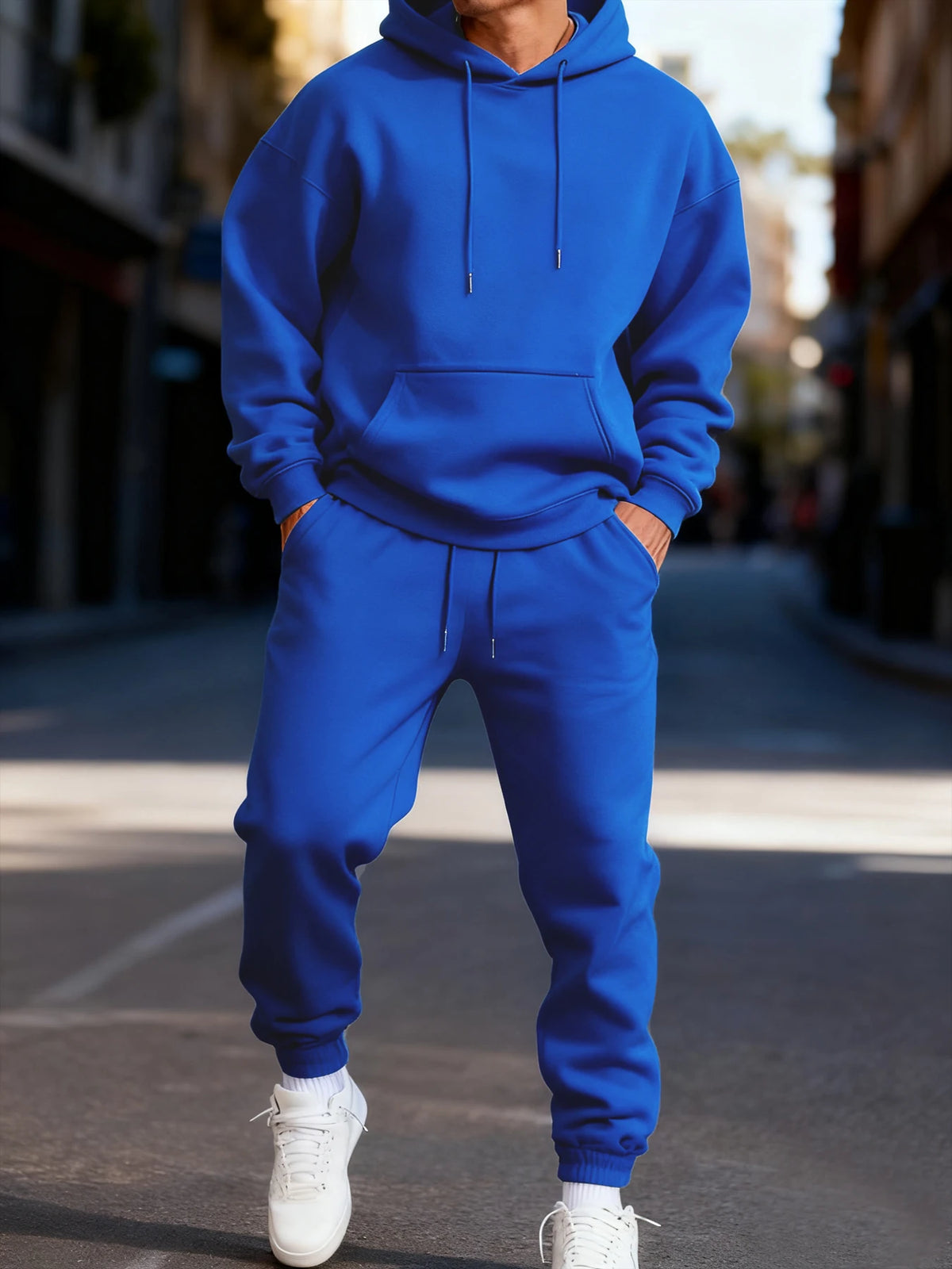Solid Colour Long Hoodie & Sweatpant Set