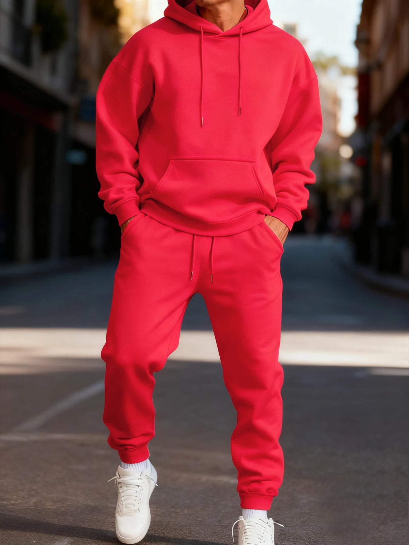 Solid Colour Long Hoodie & Sweatpant Set