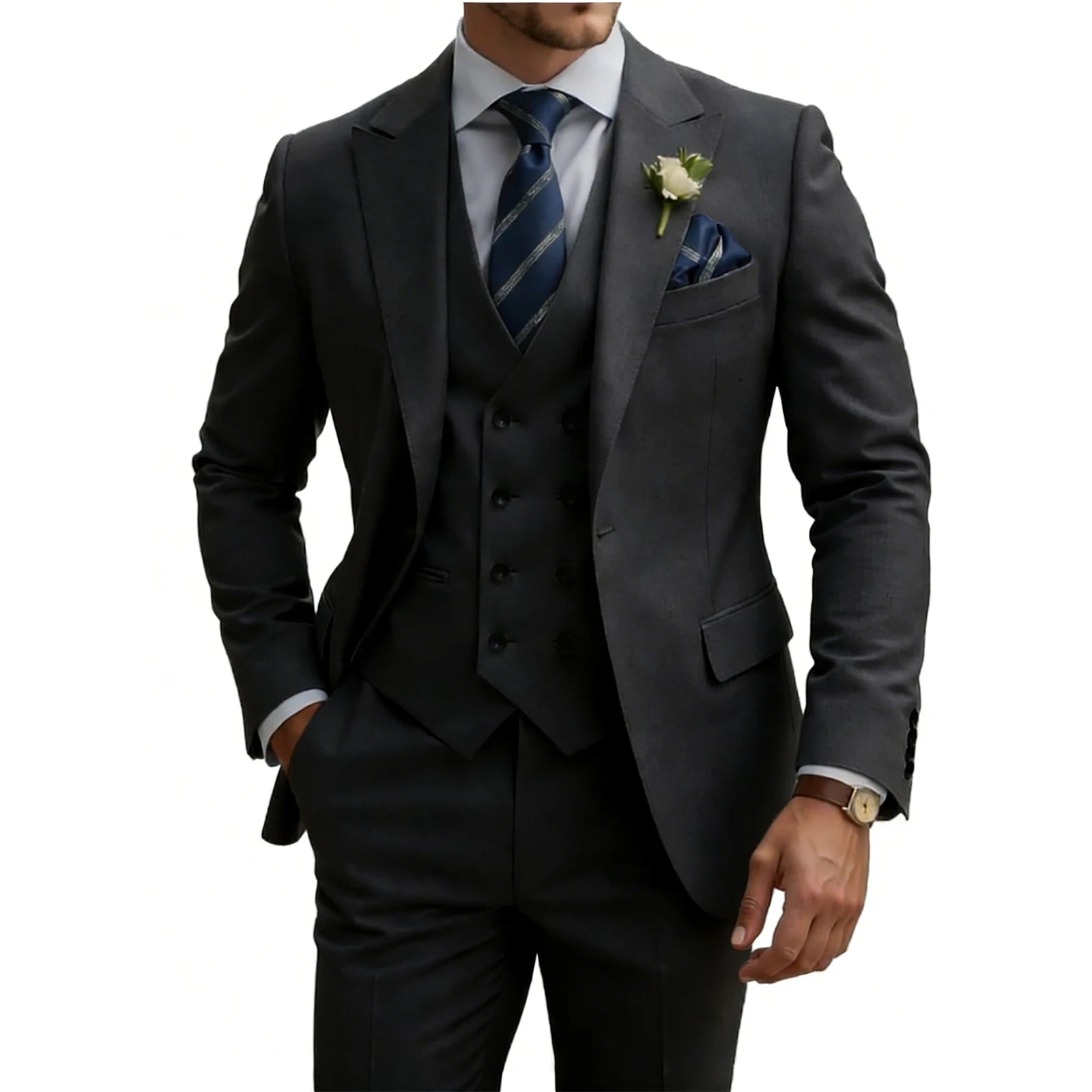 Double Breasted Slim Fit 3-Piece Tuxedo Suit