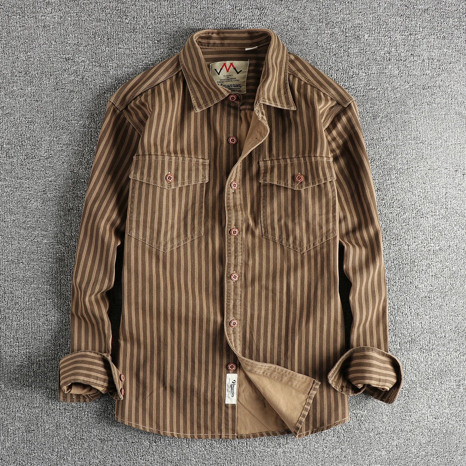 Retro Stripe Multi-Pocket Casual Shirt