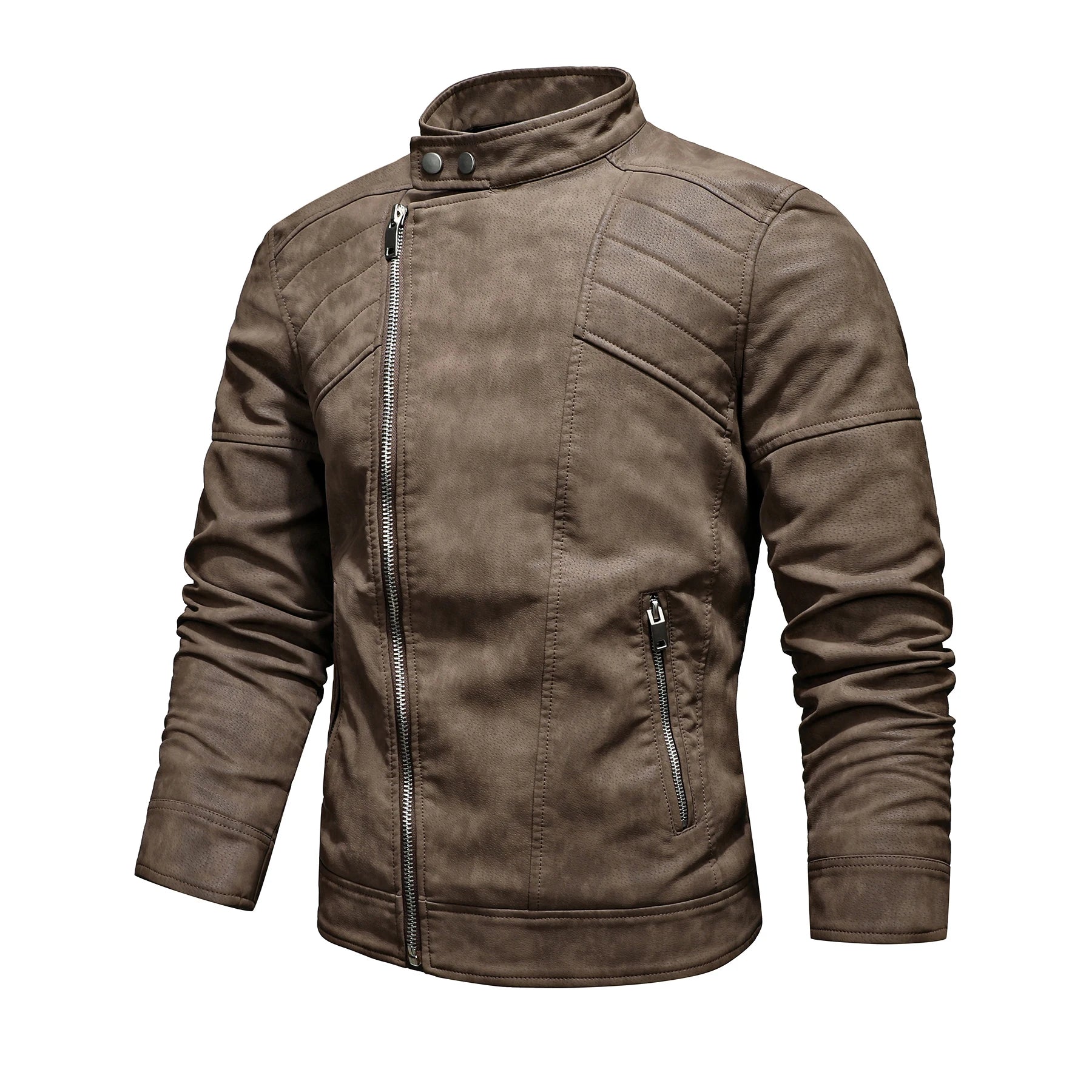 Fleece-Lined PU Leather Lapel Coat