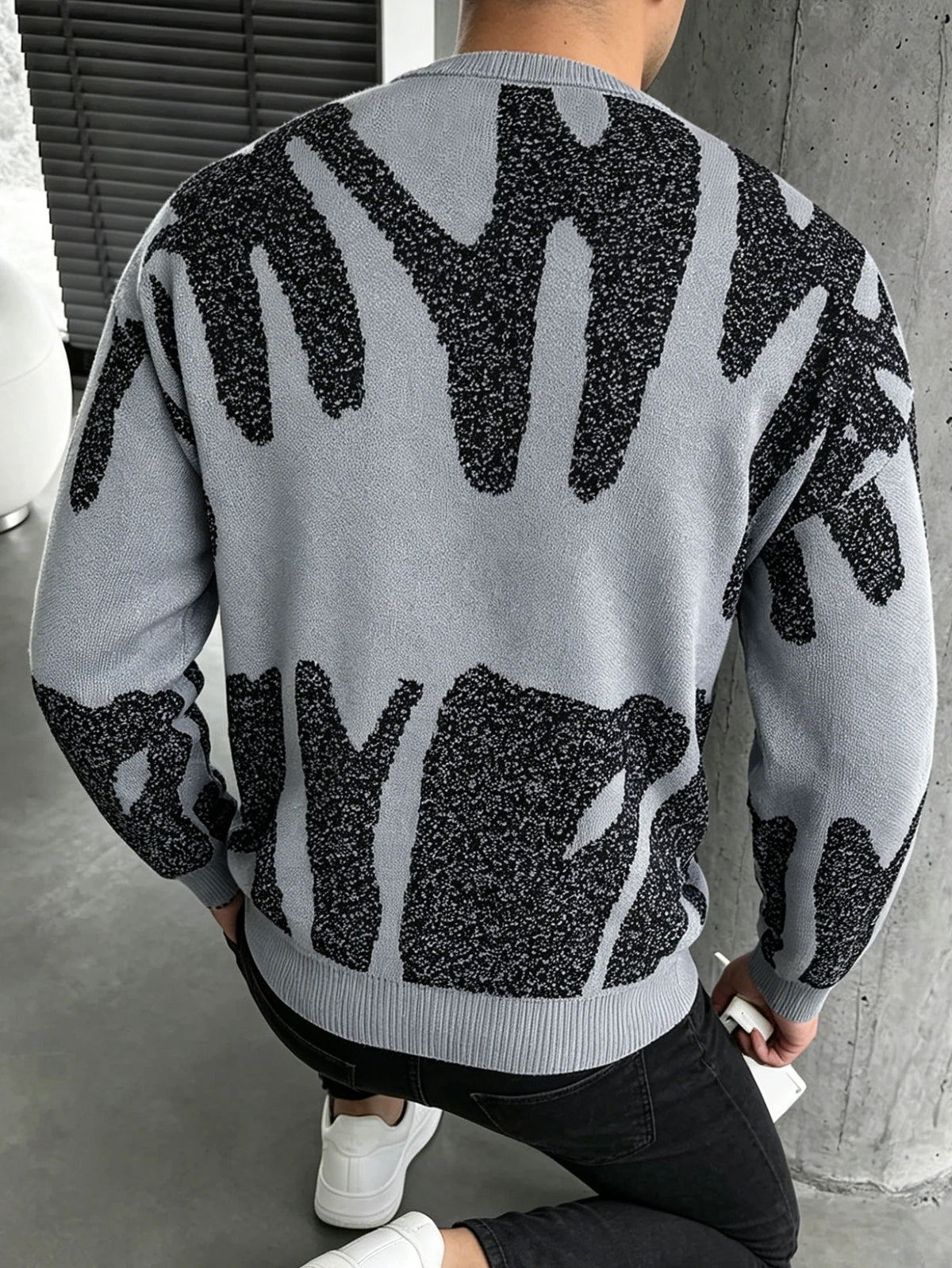 Abstract Jacquard Knit Pullover