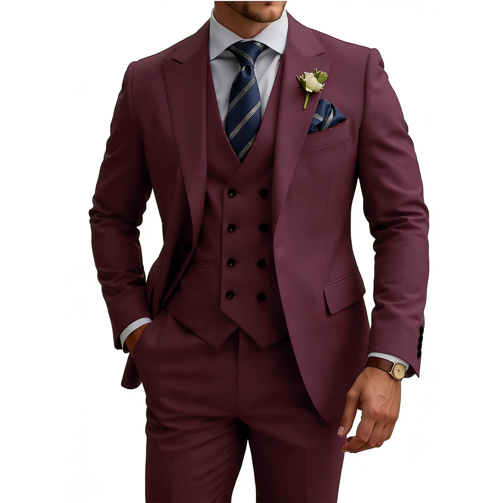 Double Breasted Slim Fit 3-Piece Tuxedo Suit