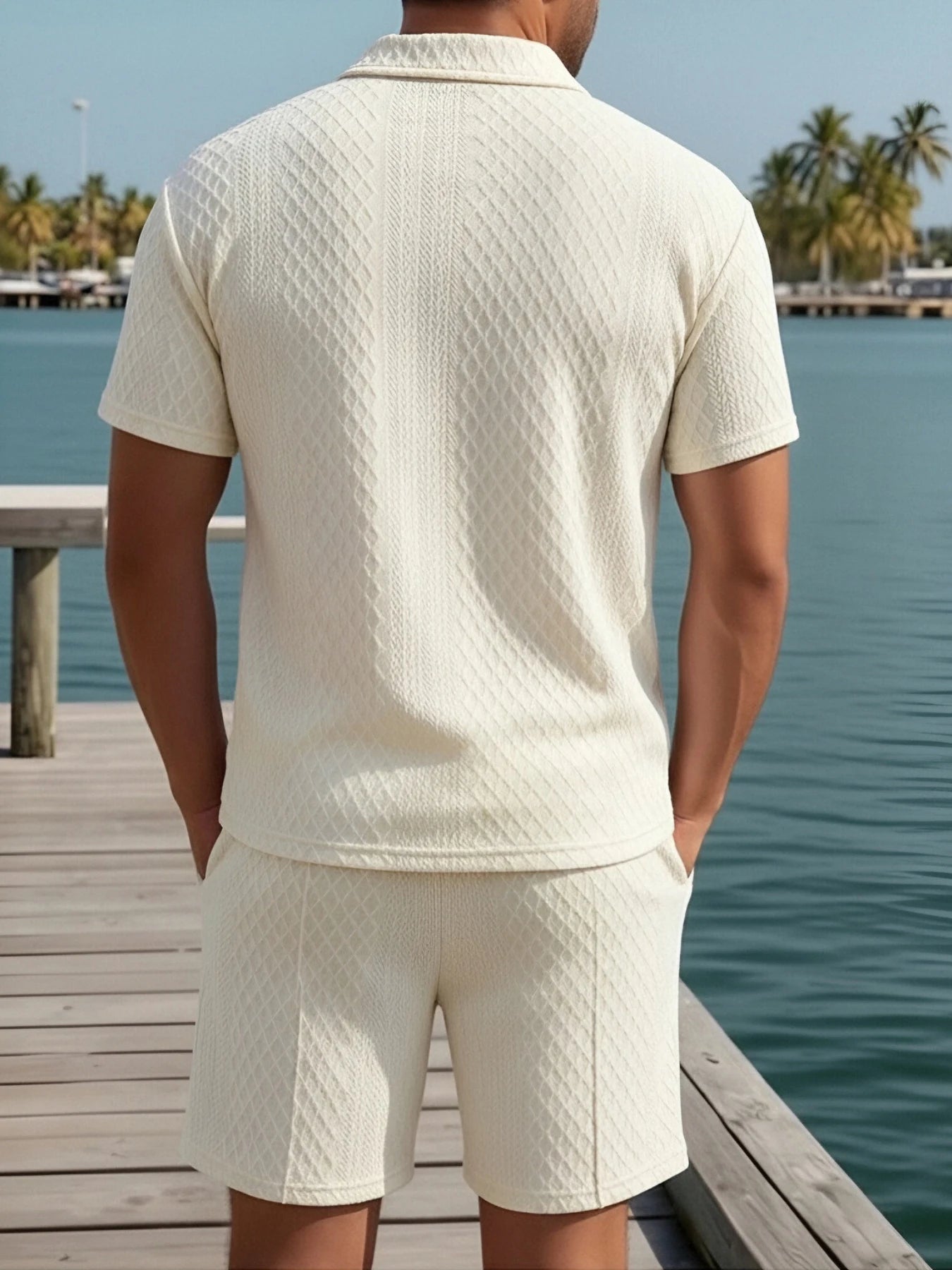 Cream Polo Shirt & Shorts Resort Set