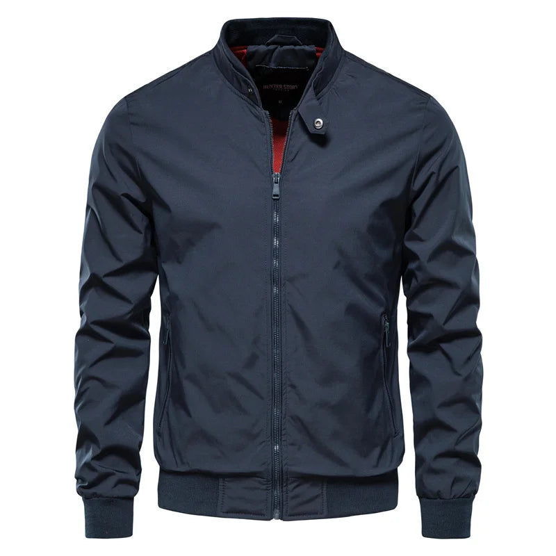 Casual Stand Collar Zip Bomber Jacket