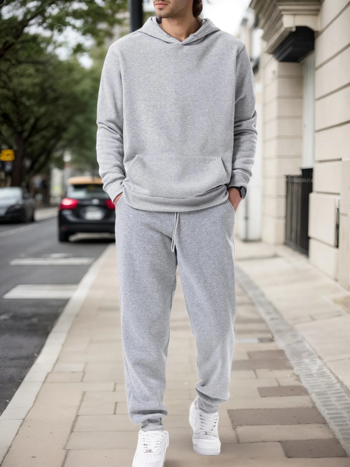 Solid Hoodie & Jogger Tracksuit Set