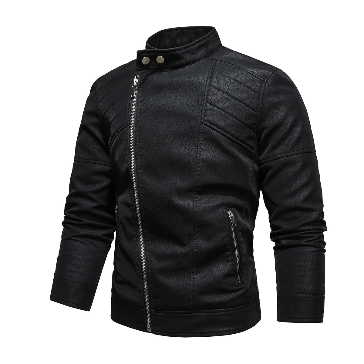 Fleece-Lined PU Leather Lapel Coat