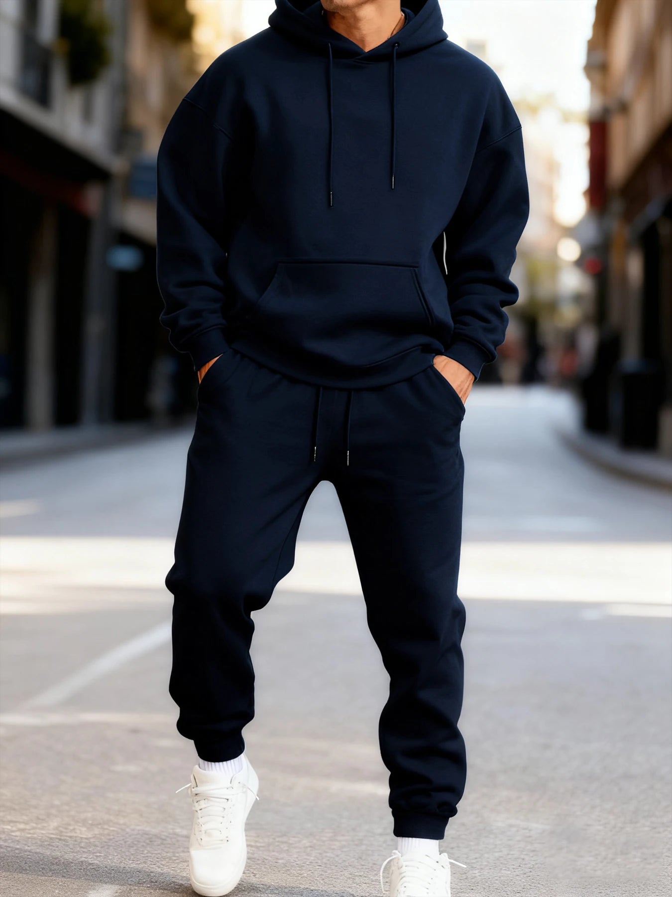 Solid Colour Long Hoodie & Sweatpant Set