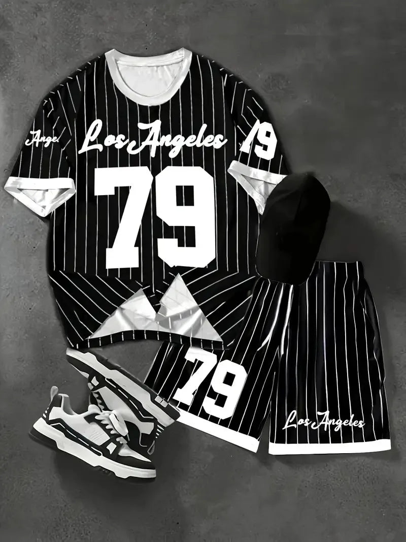 3D Digital Print Short Sleeve T-Shirt Set