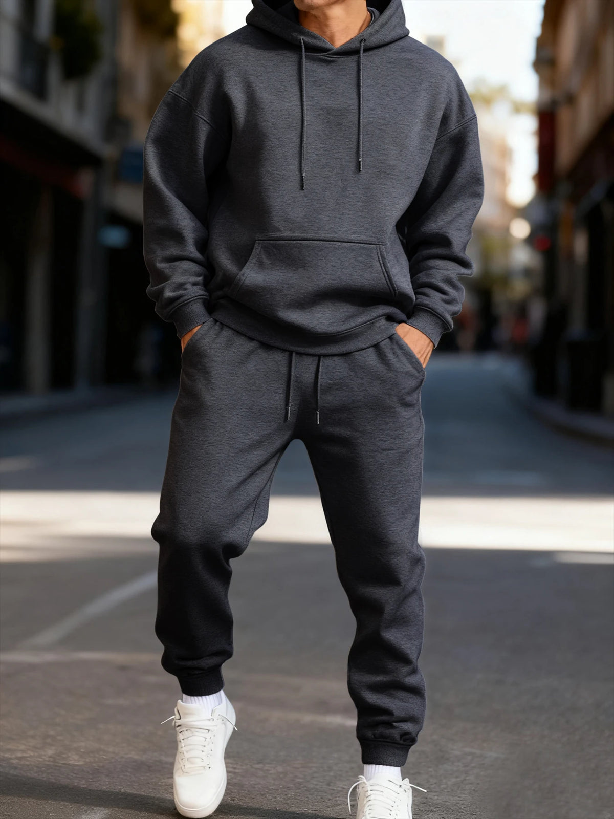 Solid Colour Long Hoodie & Sweatpant Set