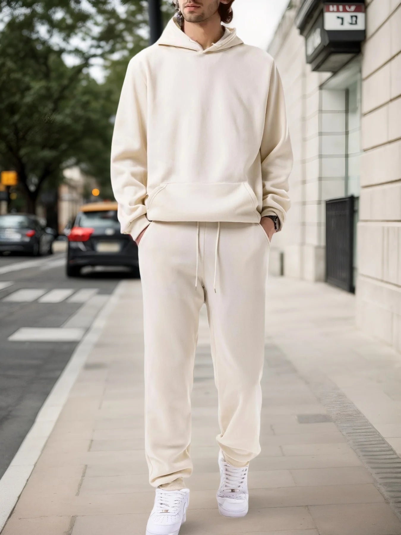 Solid Hoodie & Jogger Tracksuit Set