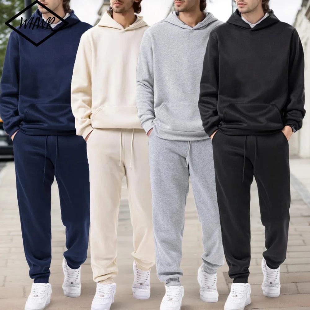 Solid Hoodie & Jogger Tracksuit Set